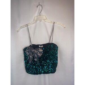 Love On A Hanger Sequin NWT Bow Crop Top Emerald Green Silver Sparkle NYE outfit